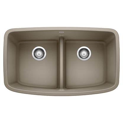 BLANCO Valea SILGRANIT 32" 50/50 Double Bowl Undermount Kitchen Sink with Low Divide top view