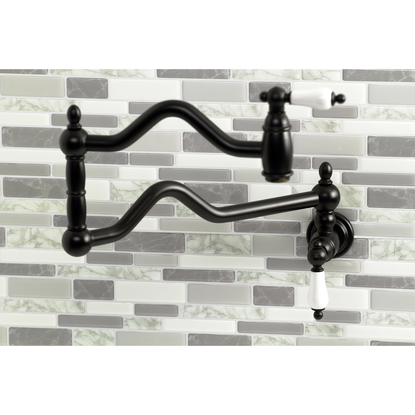 Kingston Brass KS2107PL Heritage Wall Mount Pot Filler Faucet, Brushed Brass on stylish kitchen backsplash