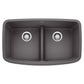 BLANCO Valea SILGRANIT 32" 50/50 Double Bowl Undermount Kitchen Sink with Low Divide