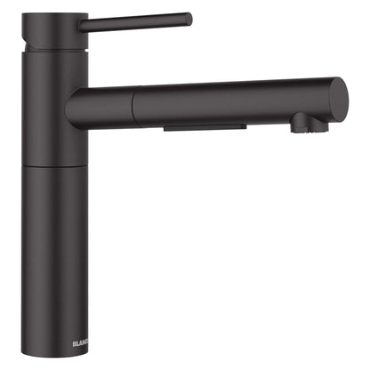 BLANCO Alta II Low Arc Pull-Out Dual-Spray Kitchen Faucet in sleek black finish with modern design features.