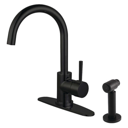 Kingston Brass LS8578DLBS Concord Single-Handle Kitchen Faucet with Brass Side Sprayer, Brushed Nickel in matte black finish