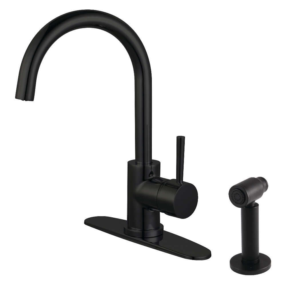 Kingston Brass LS8578DLBS Concord Single-Handle Kitchen Faucet with Brass Side Sprayer, Brushed Nickel in matte black finish