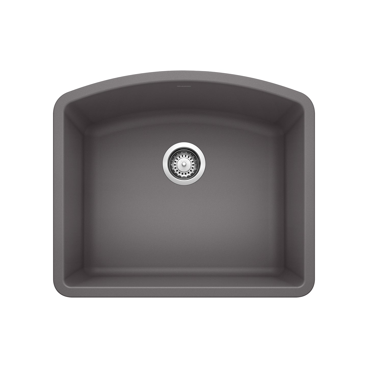BLANCO Diamond SILGRANIT 24" Single Bowl Undermount Kitchen Sink in gray with round drain.