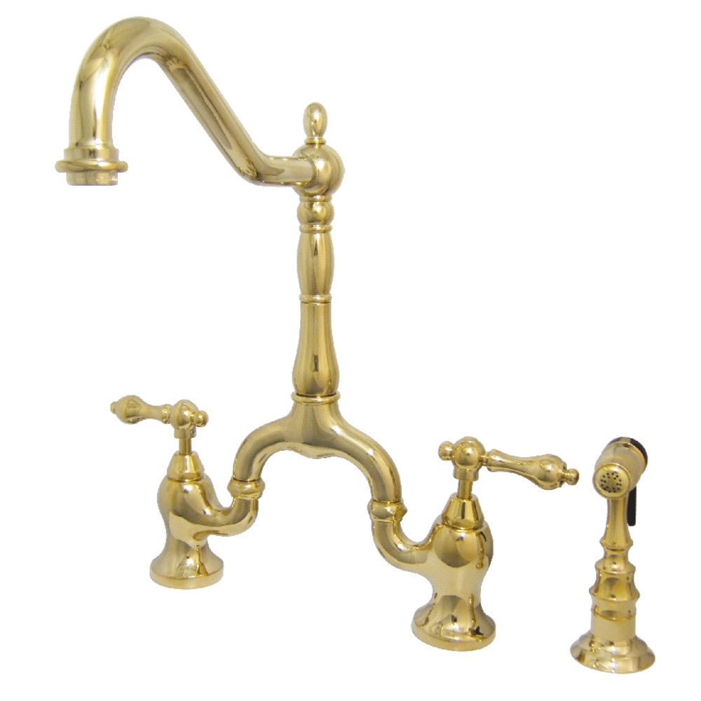 Kingston KS7752ALBS English Country Bridge Kitchen Faucet with Brass Sprayer, Polished Brass