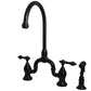 Kingston KS7793ALBS English Country Bridge Kitchen Faucet with Brass Sprayer, Antique Brass in oil rubbed bronze finish.