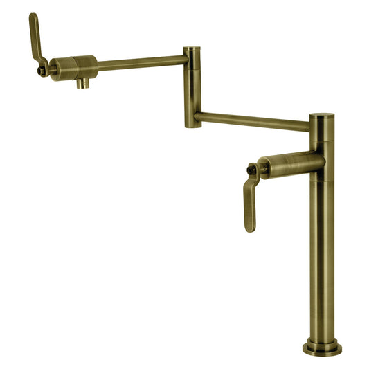 Kingston Brass KS4703KL Whitaker Deck Mount Pot Filler Faucet, Antique Brass with foldable swing arms