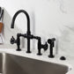 Kingston KS2334CG Fuller Industrial Style Bridge Kitchen Faucet with Brass Sprayer, Black Stainless