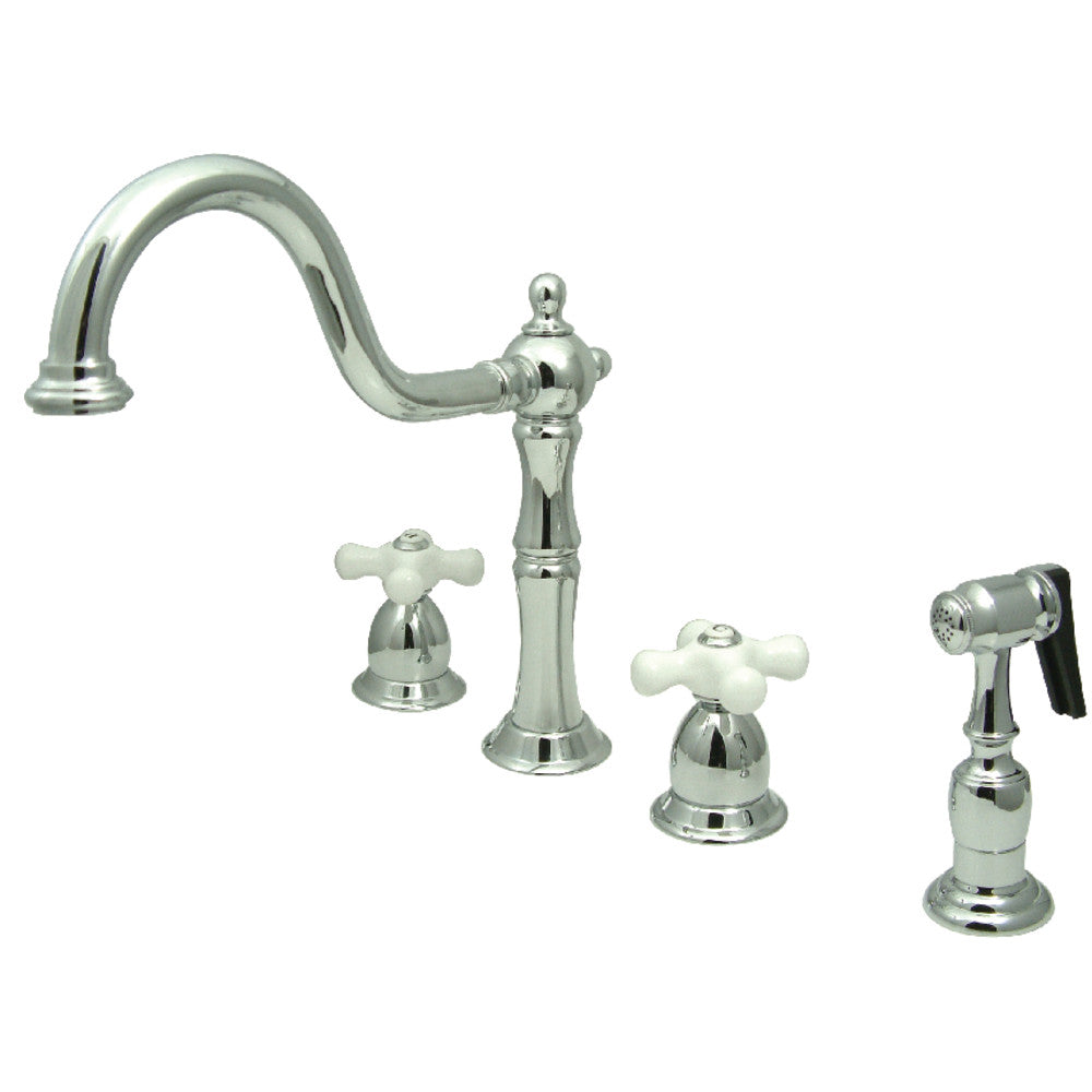 Kingston Brass KB1797PXBS Heritage Double-Handle Widespread Kitchen Faucet with Brass Sprayer, Brushed Brass