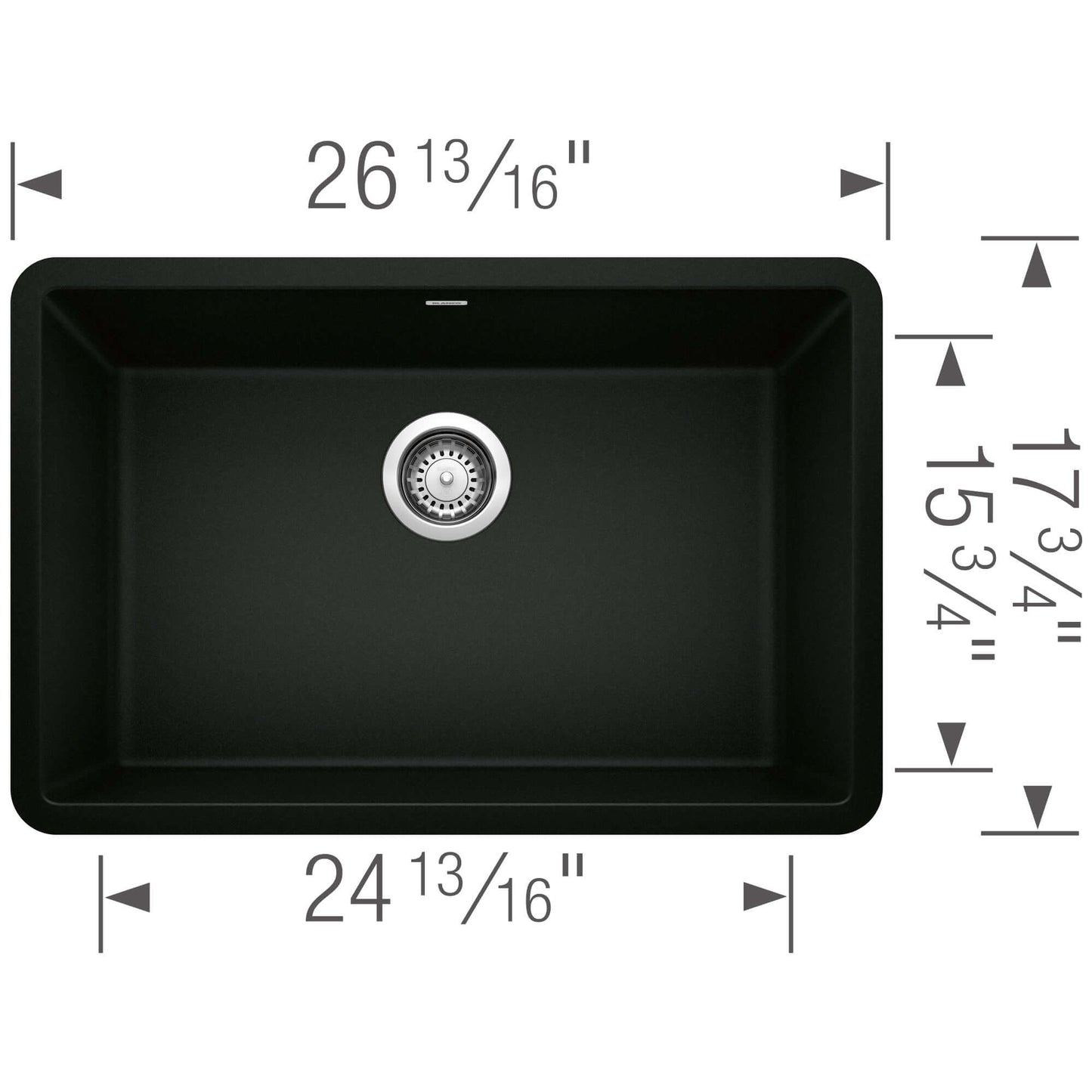 BLANCO PRECIS 27" SILGRANIT Single Bowl Undermount Sink dimensions and design overview.