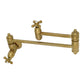 Kingston Brass KS3103AX Restoration Wall Mount Pot Filler Faucet, Antique Brass with brushed brass finish.