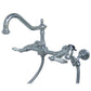 Kingston KS1243PLBS Heritage Two-Handle Wall Mount Bridge Kitchen Faucet with Brass Sprayer, Antique Brass