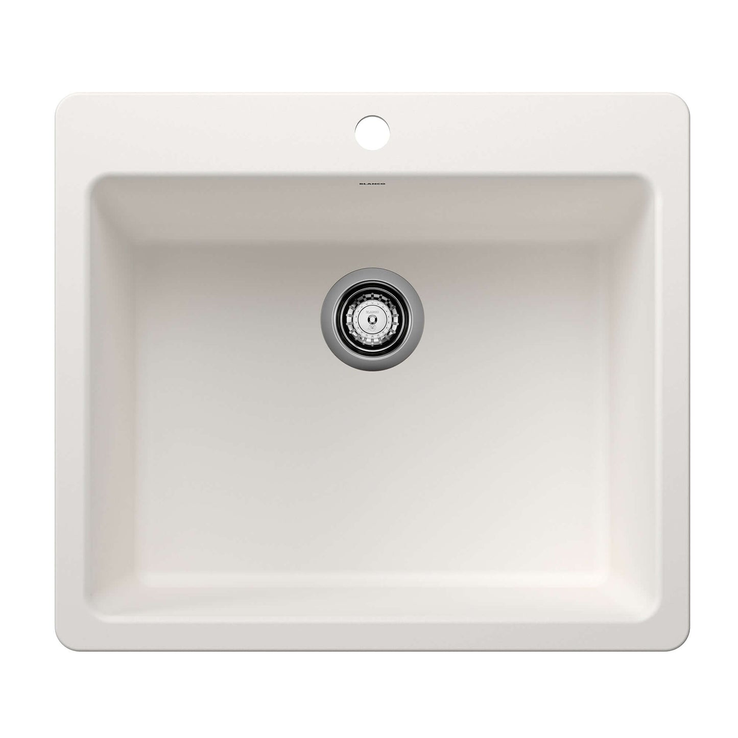 BLANCO Liven SILGRANIT 25" Single Bowl Dual Mount Kitchen Sink top view showing spacious basin and drain.