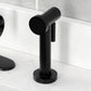 Kingston Brass KS2433KL Whitaker Single-Handle Kitchen Faucet with Brass Side Sprayer, Antique Brass close-up on black sprayer.