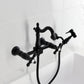 Kingston KS2443AXBS Heritage Two-Handle Wall Mount Bridge Kitchen Faucet with Brass Sprayer, Antique Brass in black finish