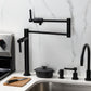 Kingston Brass KS4703DKL Kaiser Deck Mount Pot Filler Faucet, Antique Brass in a modern kitchen setting.