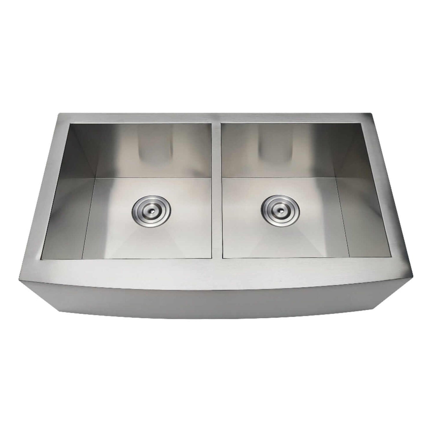 KINGSTON Brass Gourmetier 33" Drop-In Stainless Steel Kitchen Sink - Brushed top view of double bowl sink with drain holes.