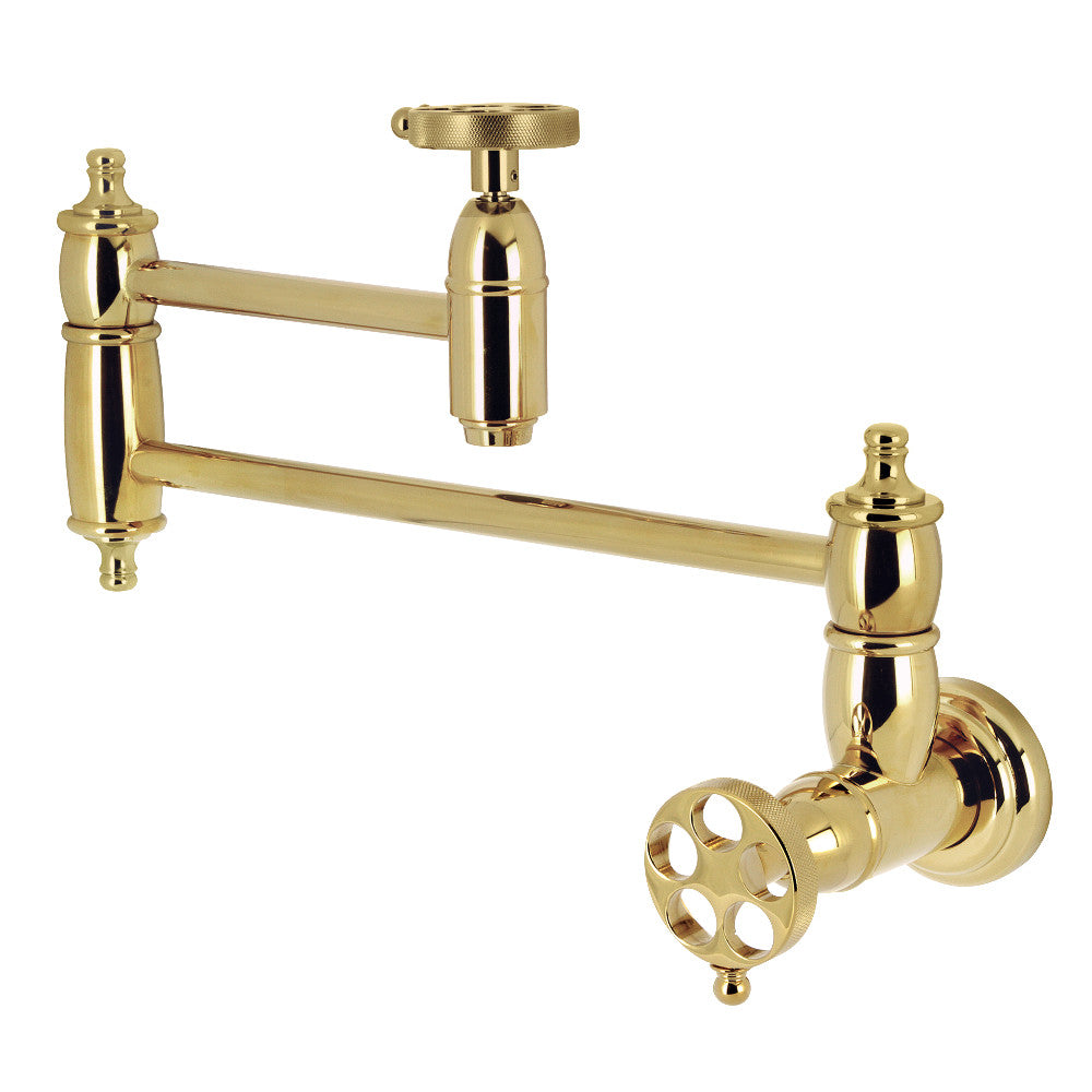Kingston Brass KS3103RKZ Wendell Wall Mount Pot Filler Faucet with Knurled Handle, Antique Brass.