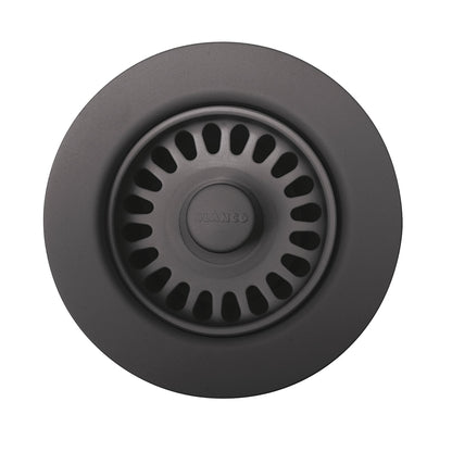 BLANCO Color-Coordinated Basket Strainer in a sleek dark finish designed to match SILGRANIT sinks.