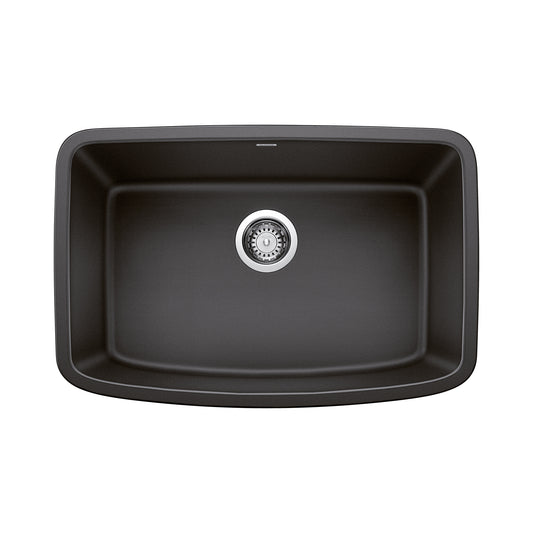 BLANCO Valea SILGRANIT 27" Single Bowl Undermount Kitchen Sink, ergonomic design with curved basin and sleek finish.
