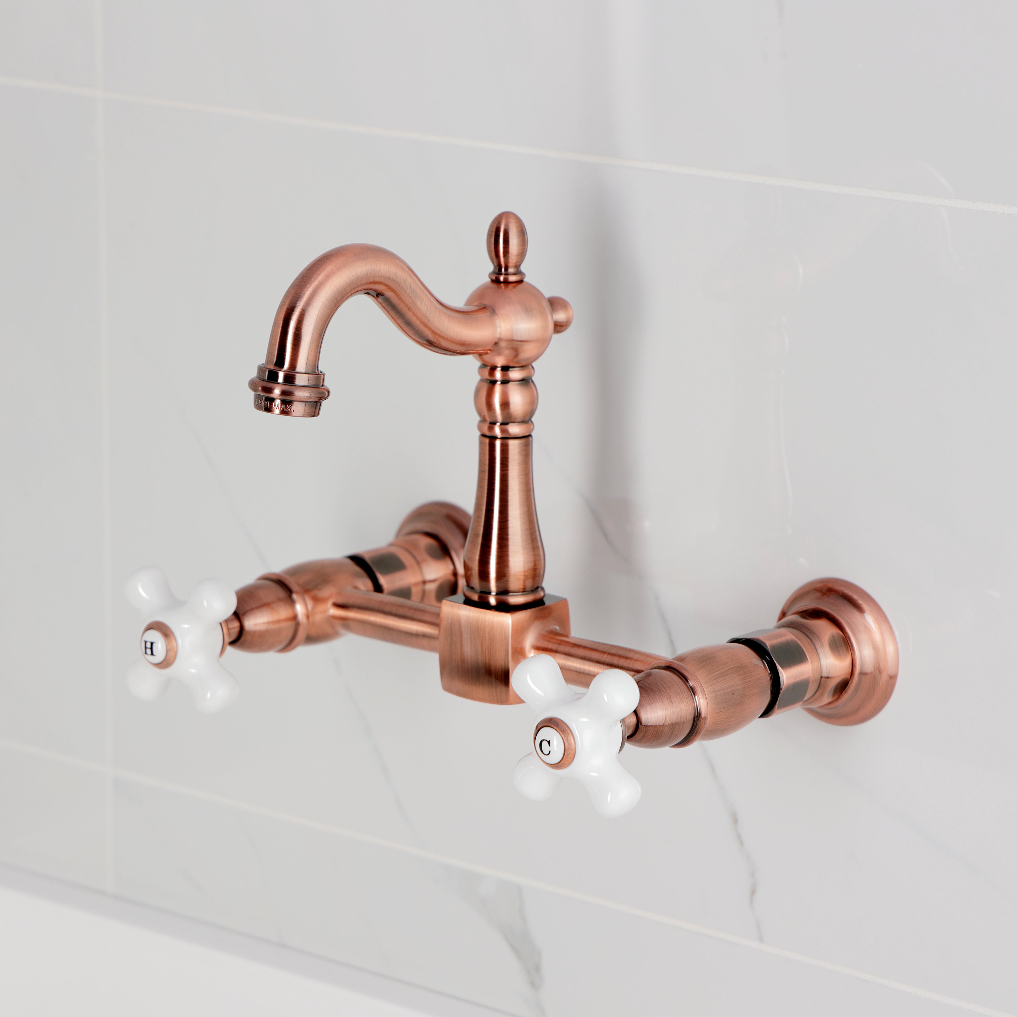 Kingston KS2443PX Heritage Two-Handle Wall Mount Bridge Kitchen Faucet, Antique Brass