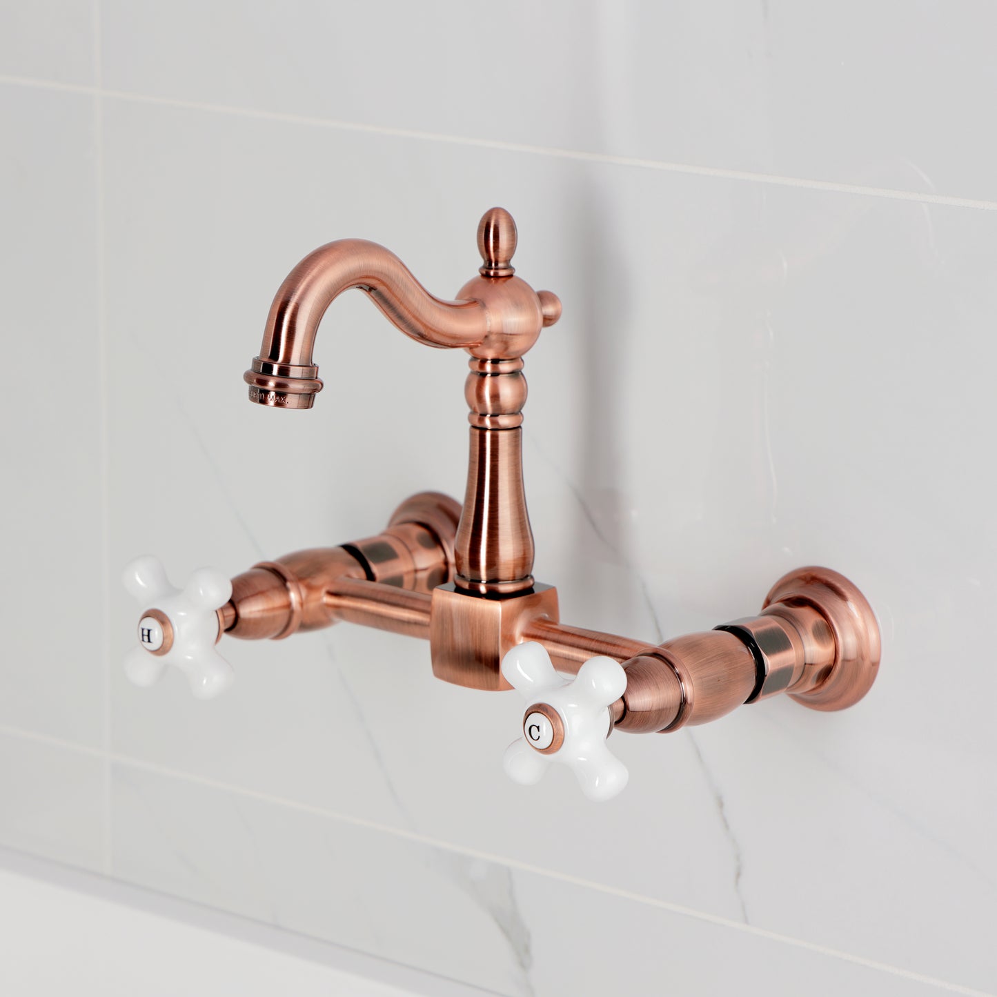 Kingston KS2443PX Heritage Two-Handle Wall Mount Bridge Kitchen Faucet, Antique Brass