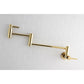 Kingston Brass KS8103DL Concord Wall Mount Pot Filler Faucet, Antique Brass with sleek cylindrical design.