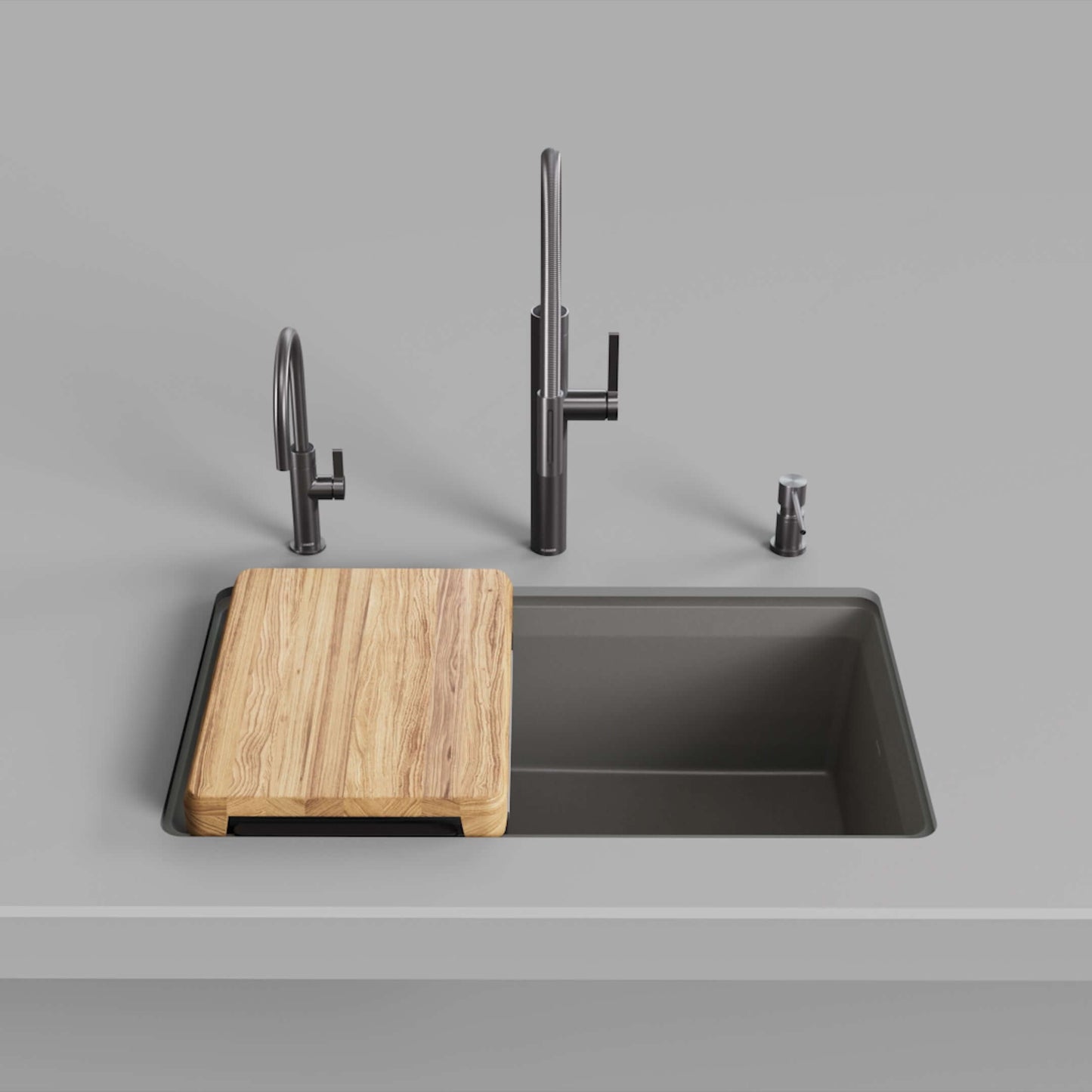 BLANCO Inteos SILGRANIT 33" Single Bowl Reversible Undermount Workstation Kitchen Sink with wood cutting board.