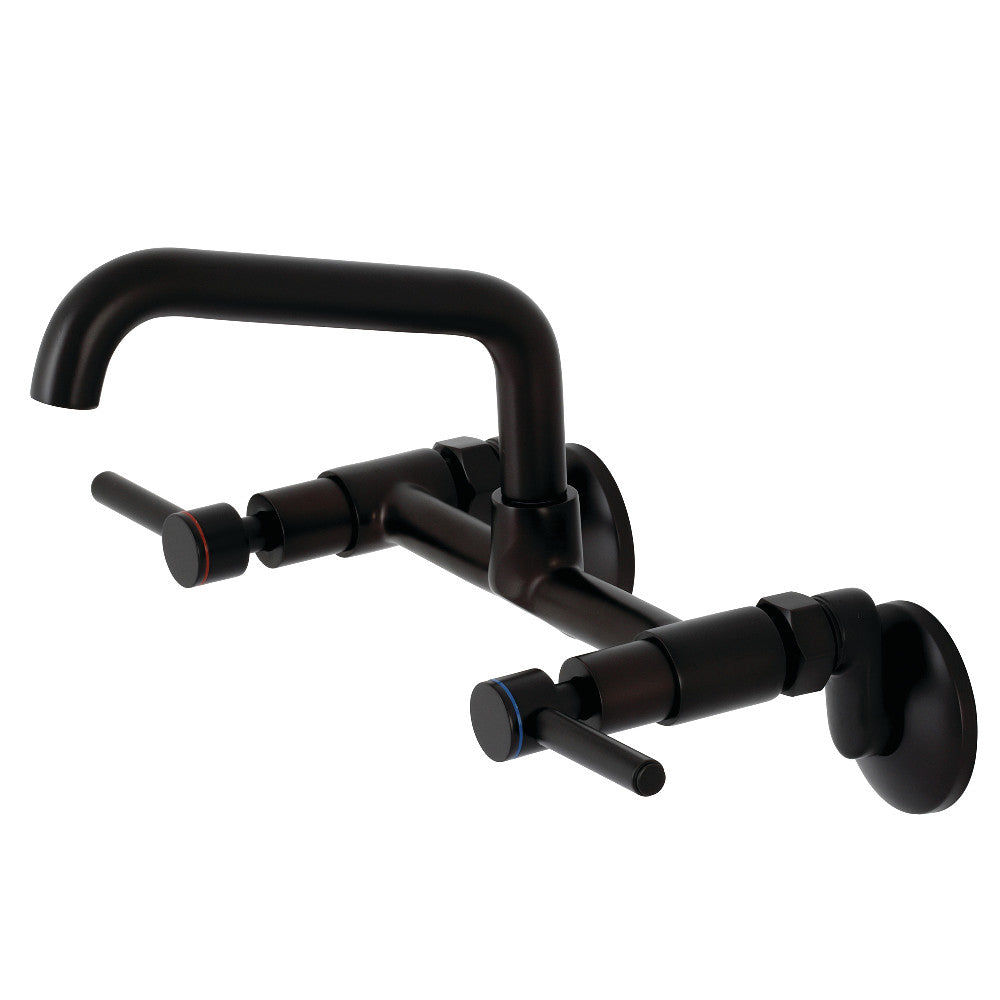 Kingston Brass KS823SB Concord Wall Mount Bridge Kitchen Faucet in solid brass with contemporary design.