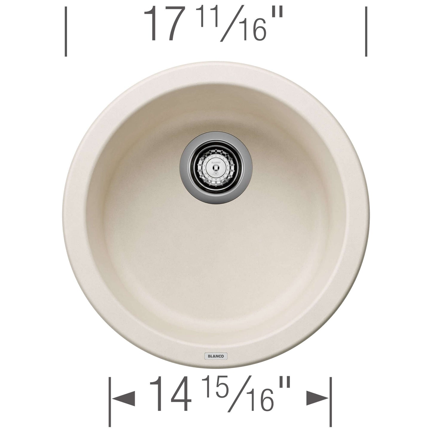 Top view of the BLANCORONDO SILGRANIT 18" Dual Mount Bar Sink showing dimensions and design features.