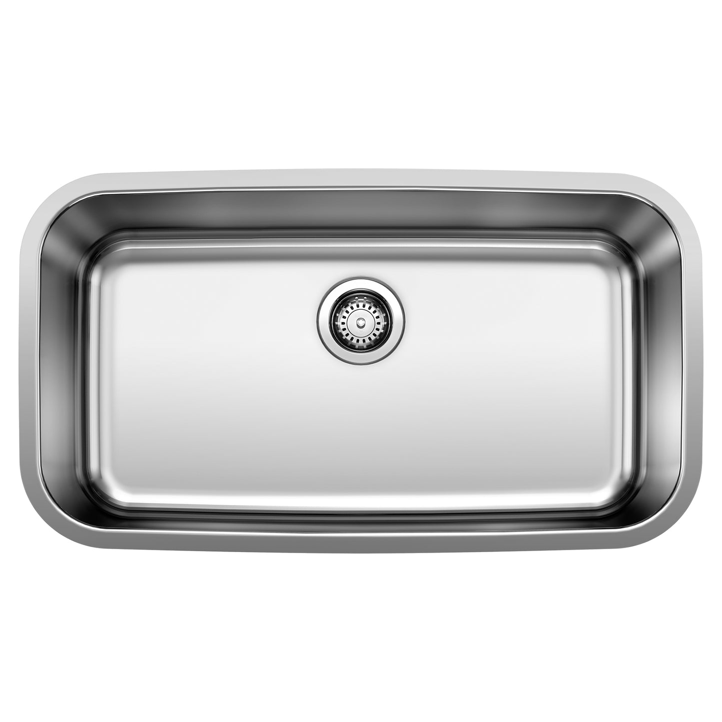 BLANCO Stellar 32" Single Bowl Undermount Stainless Steel Kitchen Sink top view with a sleek drain design.