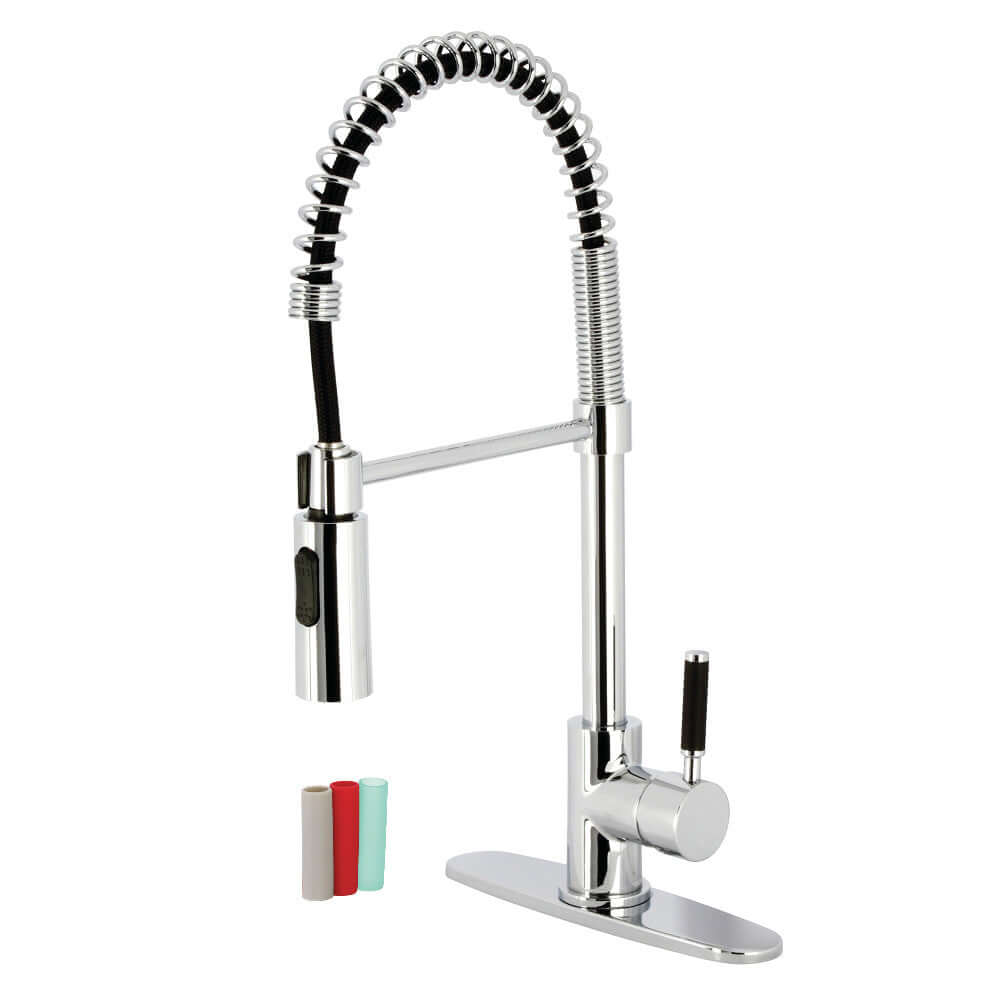 Kingston Brass LS8773DKL Kaiser Pre-Rinse Kitchen Faucet right side view showcasing ergonomic handle and high-arch spout.