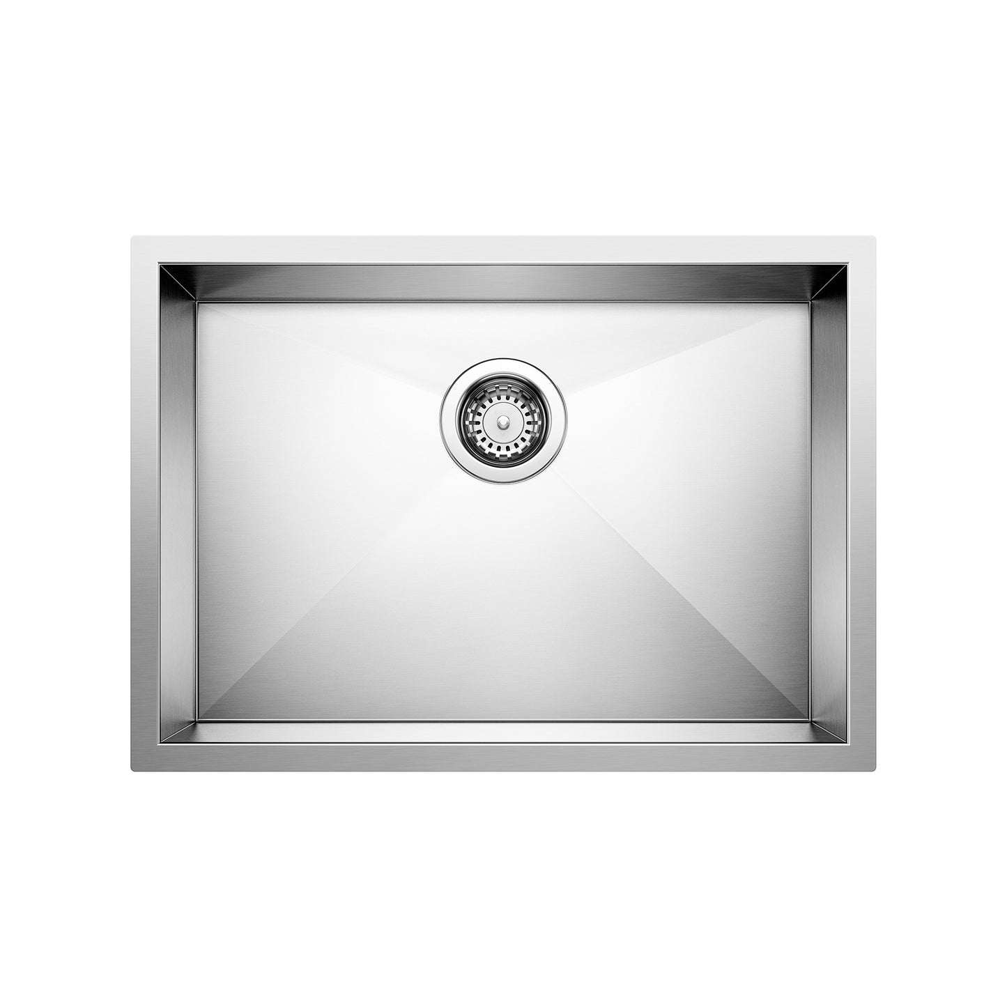 BLANCO Quatrus R0 25" Single Bowl Undermount ADA Stainless Steel Kitchen Sink top view with drain.
