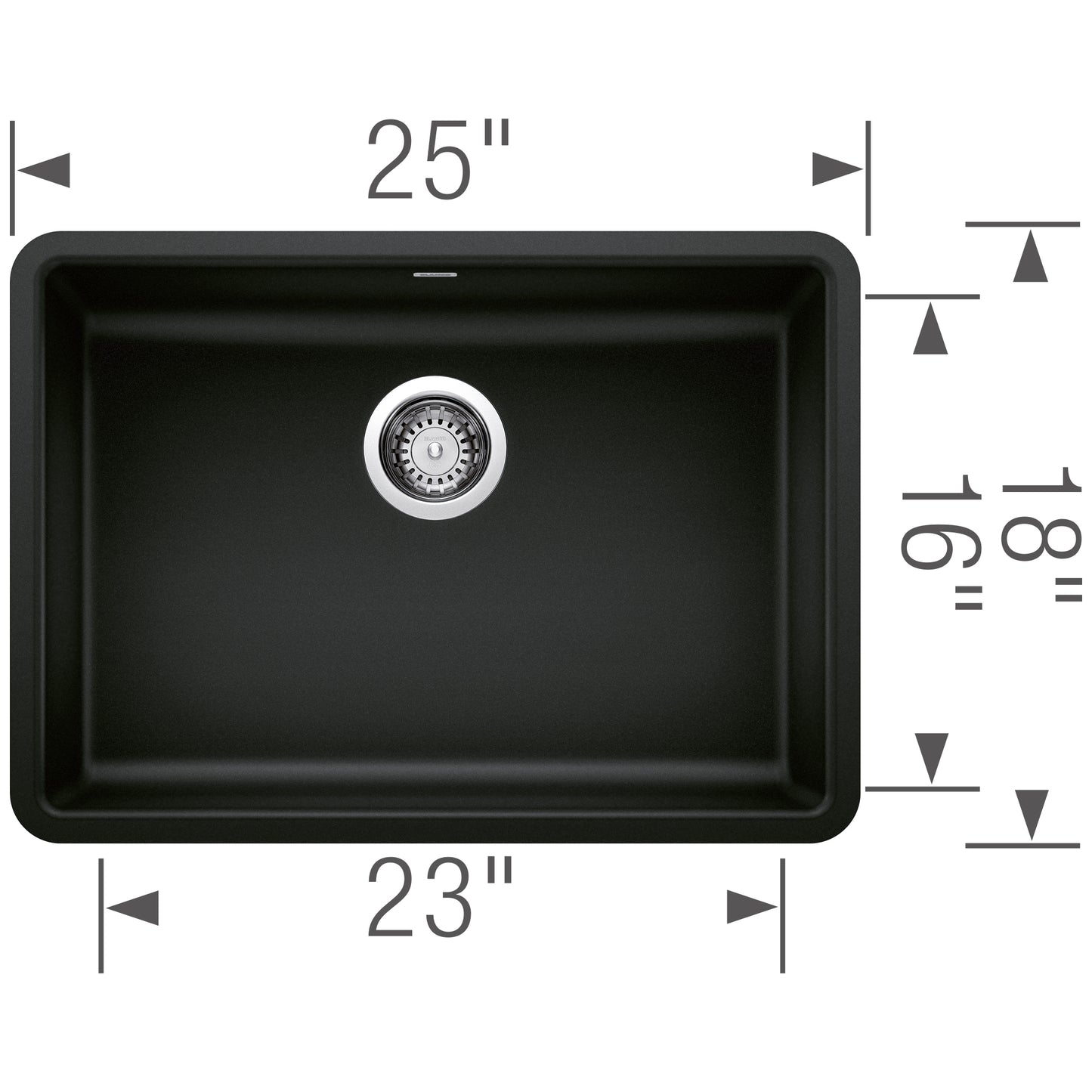 BLANCO Precis SILGRANIT 25" ADA Single Bowl Undermount Kitchen Sink dimensions for accessible design