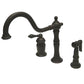 Kingston Brass KS1818ALBS Heritage Single-Handle Widespread Kitchen Faucet with Brass Sprayer, Brushed Nickel
