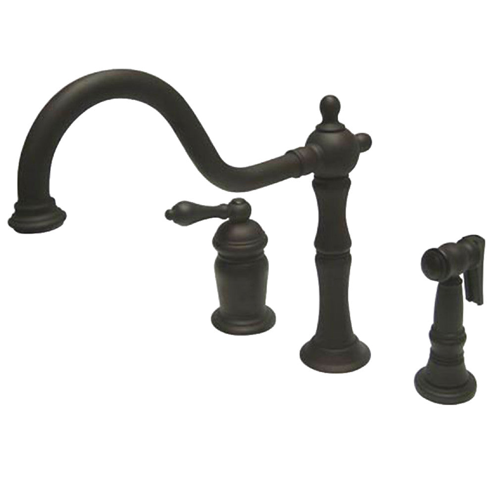 Kingston Brass KS1818ALBS Heritage Single-Handle Widespread Kitchen Faucet with Brass Sprayer, Brushed Nickel