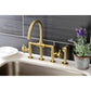 Kingston KS2333RX Belknap Industrial Style Bridge Kitchen Faucet with Brass Sprayer, Antique Brass