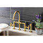 Kingston KS2333NX Hamilton Industrial Style Bridge Kitchen Faucet with Brass Sprayer, Antique Brass on modern kitchen countertop
