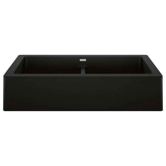 BLANCO VINTERA 33" SILGRANIT Double Bowl Farmhouse Sink in Coal Black, showcasing a contemporary farmhouse design.
