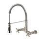 Gourmetier GS1243AX Heritage Double-Handle Wall-Mount Pre-Rinse Bridge Kitchen Faucet, Antique Brass, Brushed Nickel finish.