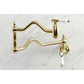 Kingston Brass KS2107BPL Bel-Air Wall Mount Pot Filler Faucet, Brushed Brass with white porcelain levers