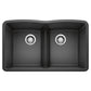 BLANCO Diamond SILGRANIT 32" 50/50 Double Bowl Undermount Kitchen Sink with Low Divide top view.