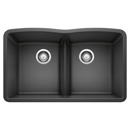 BLANCO Diamond SILGRANIT 32" 50/50 Double Bowl Undermount Kitchen Sink with Low Divide