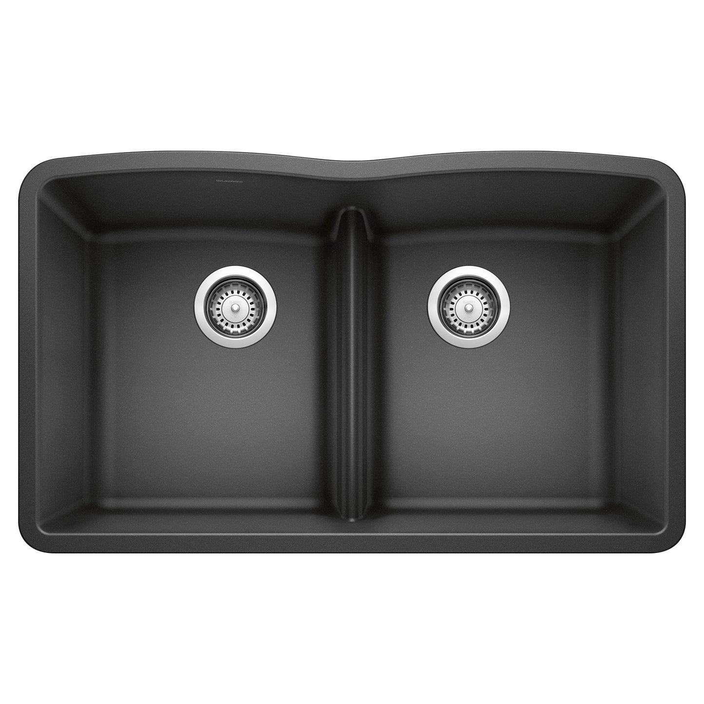BLANCO Diamond SILGRANIT 32" 50/50 Double Bowl Undermount Kitchen Sink with Low Divide top view.