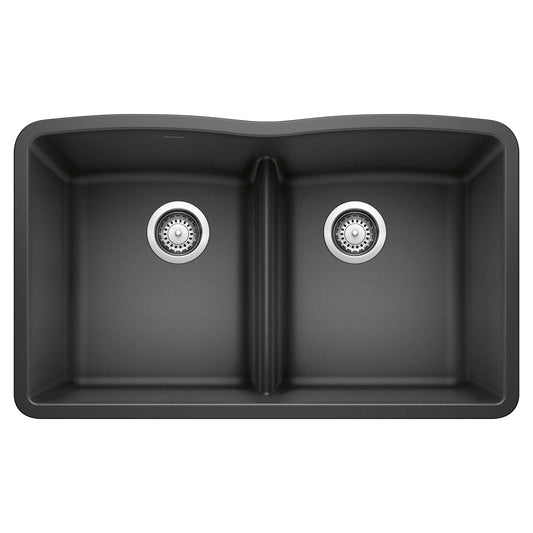 BLANCO Diamond SILGRANIT 32" 50/50 Double Bowl Undermount Kitchen Sink with Low Divide top view.