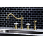 Kingston Brass KB1797PXBS Heritage Double-Handle Widespread Kitchen Faucet with Brass Sprayer, Brushed Brass