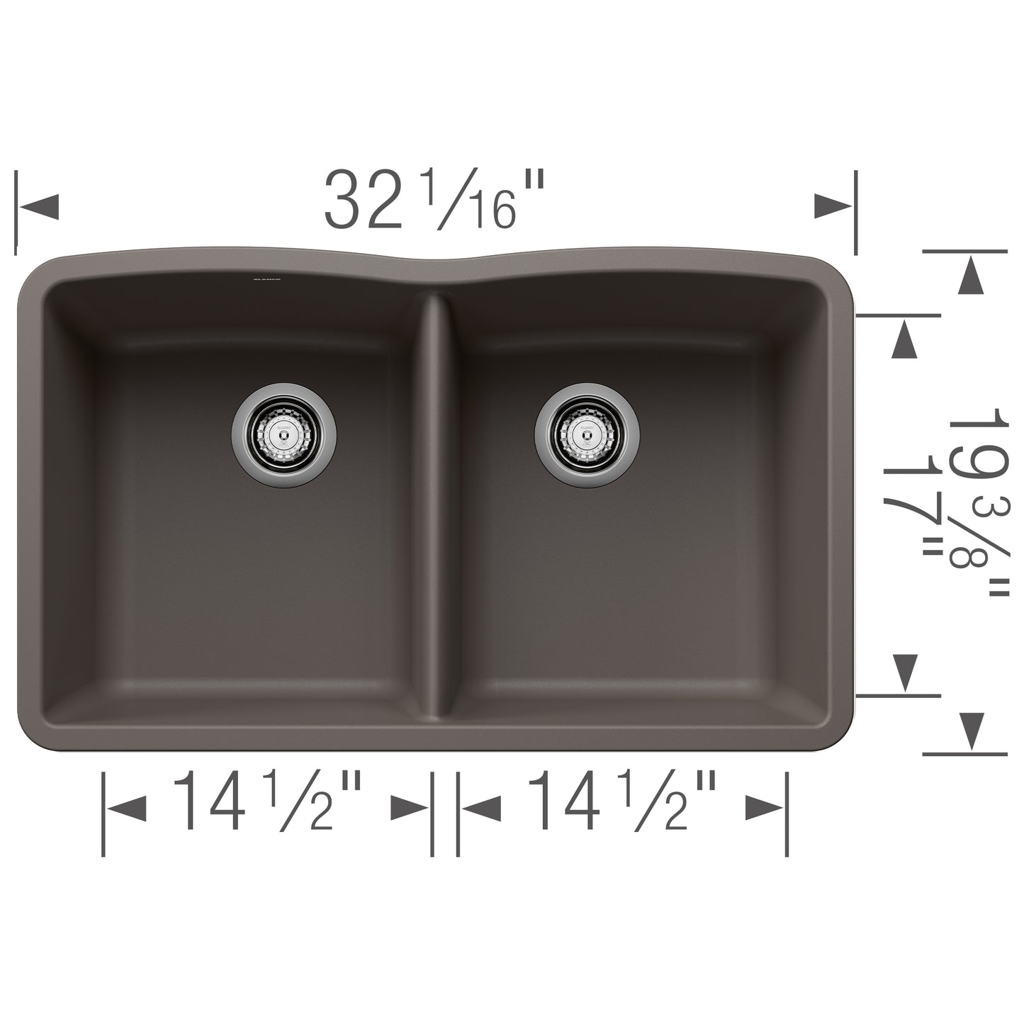 BLANCO Diamond SILGRANIT 32" 50/50 Double Bowl Undermount Kitchen Sink