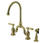 Kingston KS7793BALBS Heirloom Bridge Kitchen Faucet with Brass Sprayer, Antique Brass finish and elegant design.