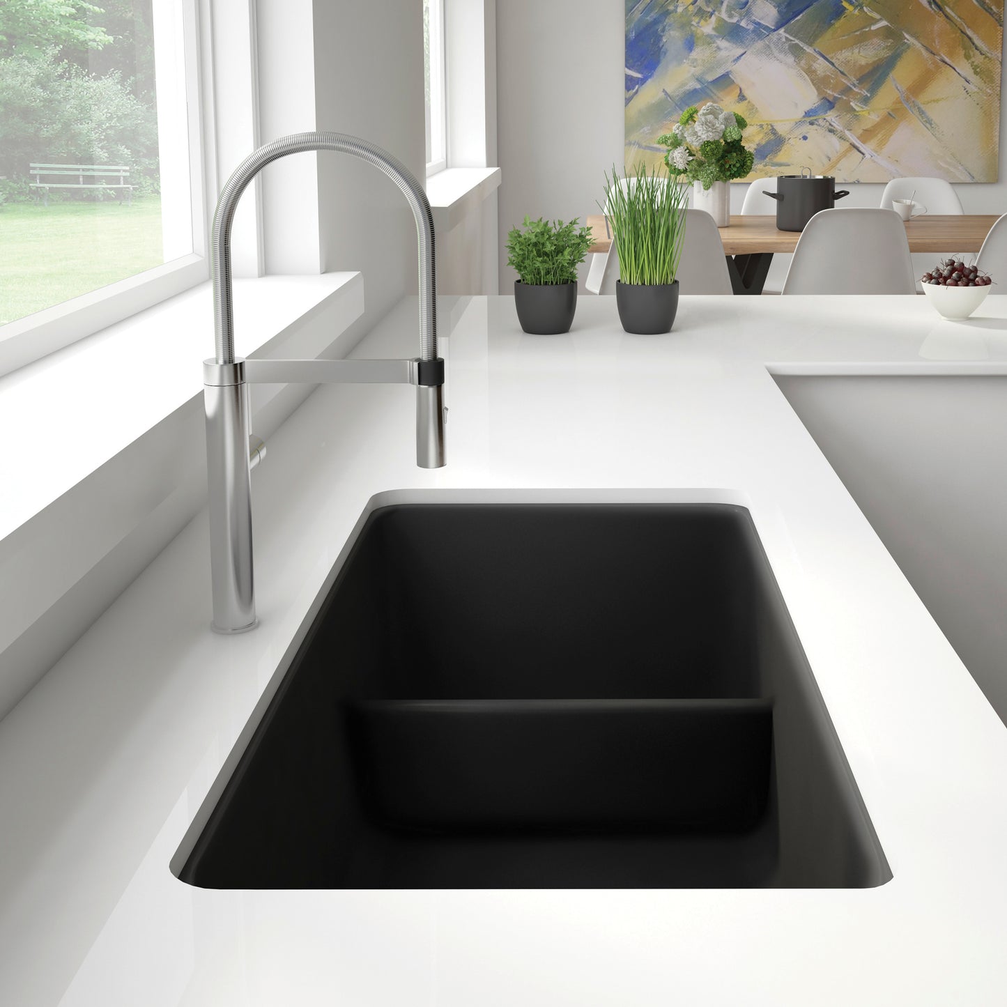 BLANCO Precis SILGRANIT 33" 60/40 Reversible Double Bowl Undermount Kitchen Sink with Low Divide