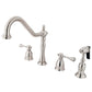 Kingston Brass KB1793BLBS Heritage Double-Handle Widespread Kitchen Faucet with Brass Sprayer, Antique Brass in brushed nickel finish
