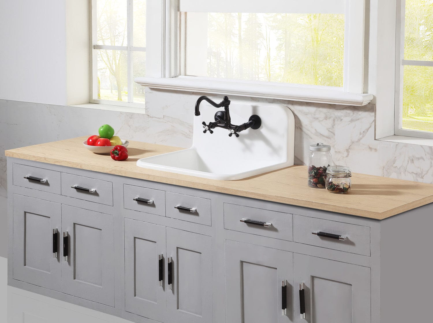 KINGSTON Brass Gourmetier 24" Solid Surface Kitchen Sink with Backsplash - Matte White